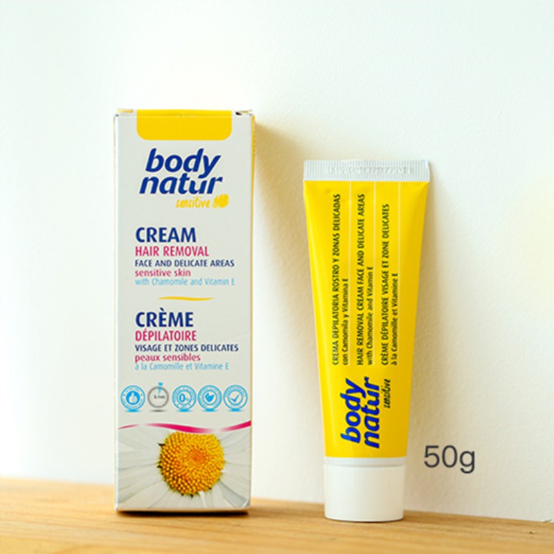Kem tẩy lông Body Natur dành cho vùng mặt,bikini và nách chiết xuất cúc la mã và vitamin E 50ml (bản Trung)