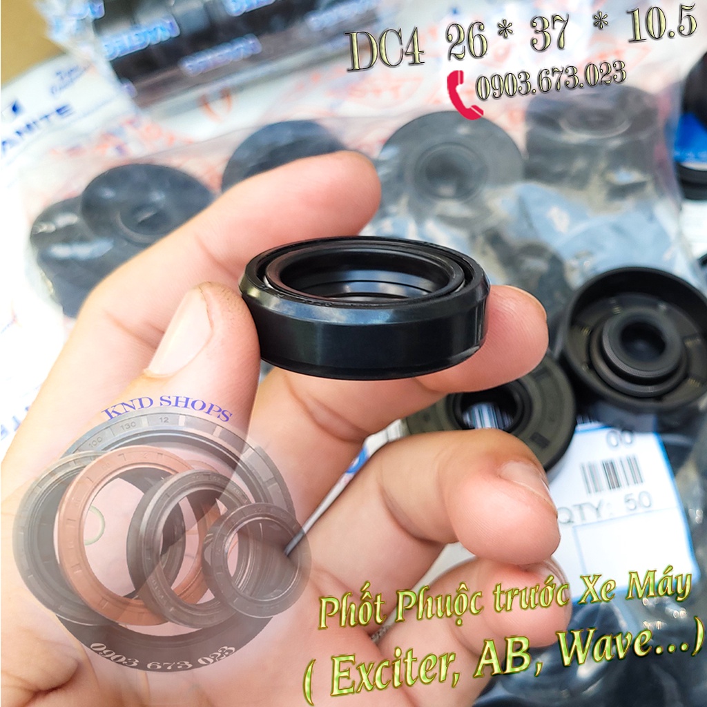 Phốt phuột nhớt giảm sóc trước TTO DC4 26*37*10.5 02 lò xo dùng Yamaha Nouvo, Sirius, NVX, Exiter, Mio,...
