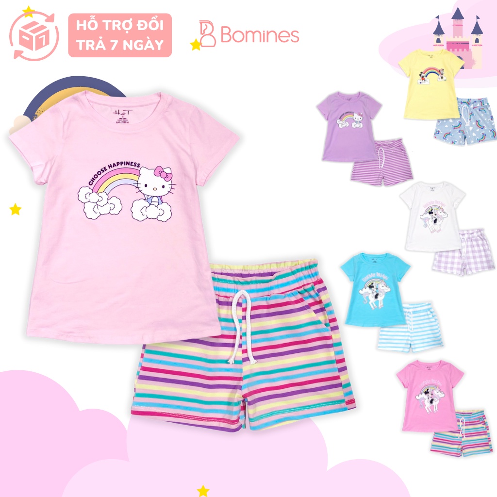 Đồ bộ cho bé gái Kitty BOMINES, đồ bộ Unicorn thun cotton thoáng mát cho bé gái 3 tuổi đến 10 tuổi khoảng 12kg đến 30kg
