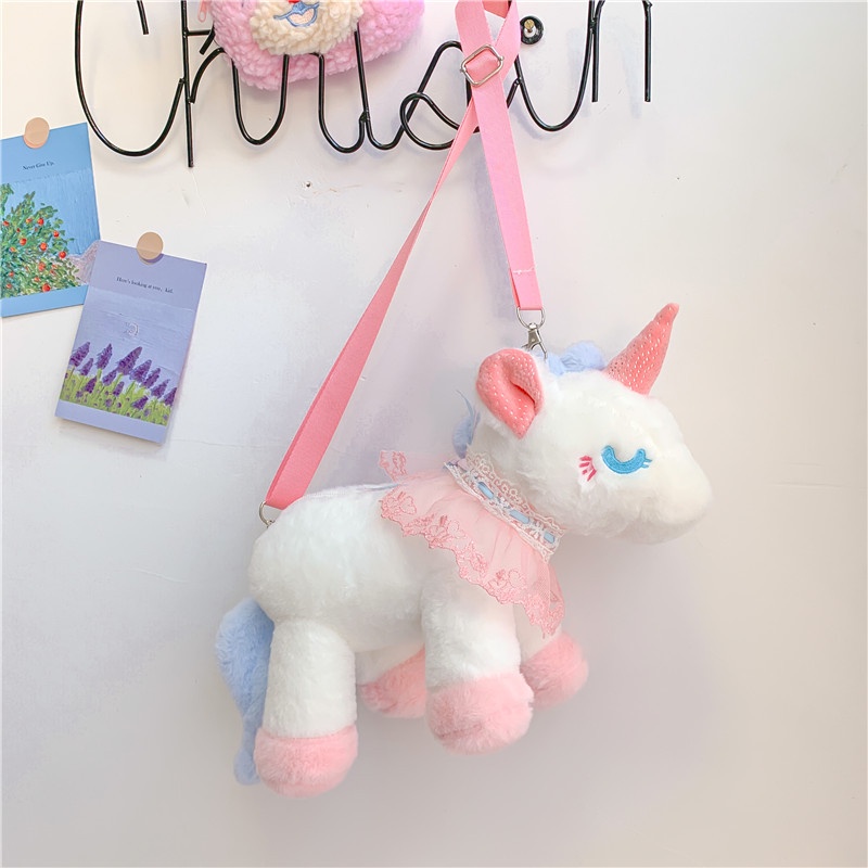 Túi đeo chéo gấu bông pony ngựa 1 sừng unicorn xinh xắn ulzzang hàng xịn Quảng Châu có sẵn