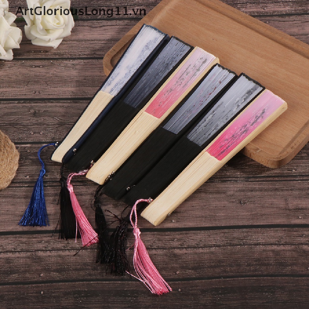 Quạt Xếp Cầm Tay Bằng Tre Lụa Họa Tiết Hoa Phong Cách Trung Quốc Cổ Điển