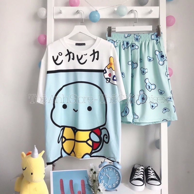 [Ảnh chụp thật] Set đồ bộ nữ đùi cartoon hoạt hình áo 3D + Quần lững TUEANHSTORE - Bộ mặc nhà Unisex Freesize 38-68kg