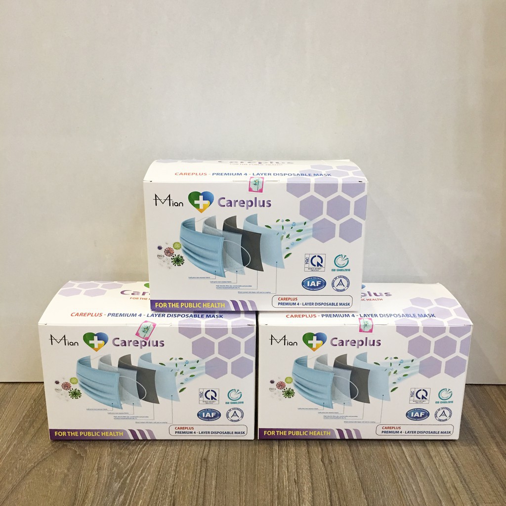 Khẩu trang y tế Kháng khuẩn 4 lớp Chống giọt bắn hàng chuẩn công ty Mian Careplus (Hộp 50 chiếc)