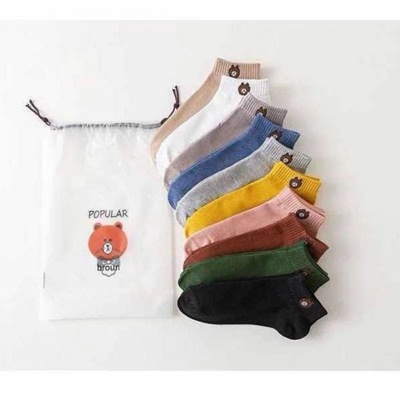 Set 10 Đôi Tất Gấu, Tất Gấu Brown Cute Loại Đẹp Set 10 Đôi