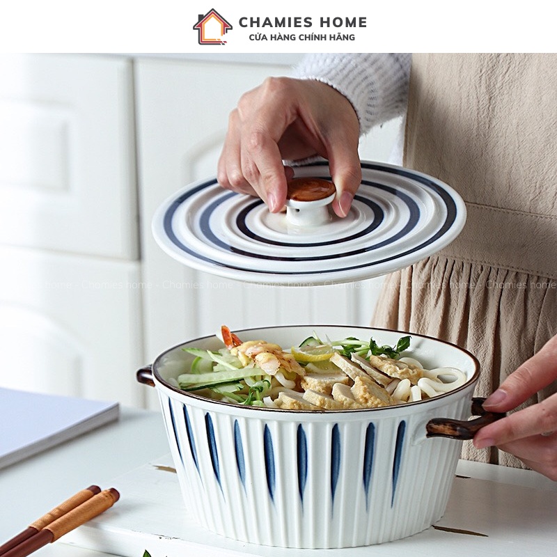 Thố Sứ Có Nắp Tráng Men Cao Cấp, Âu Nồi Sứ Chịu Nhiệt Tốt Nấu Lò Vi Sóng, Lò Nướng Phong Cách Bắc Âu