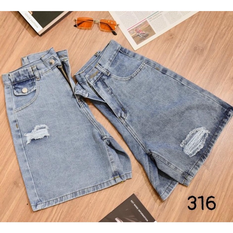 Quần Jeans Ngố Lai Cuốn Túi Nắp Rách Mảng