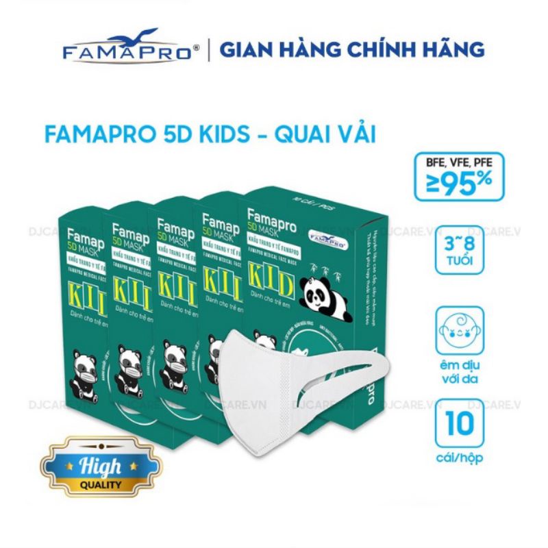 3D MASK KID QUAI VẢI- HỘP 10 CÁI] Khẩu trang y tế trẻ em kháng khuẩn 3 lớp Famapro