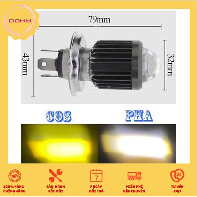 Đèn pha led 2 màu trắng và vàng, đèn độ xe máy có chân H4 và M5 phù hợp nhiều loại xe, BẢO HÀNH 3 THÁNG- DPBV