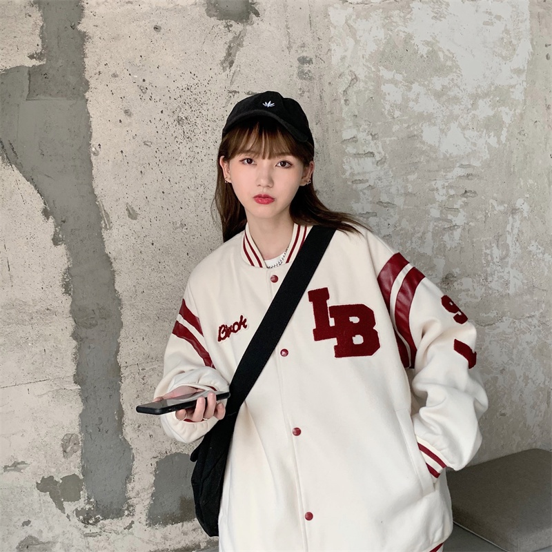 【ZHELIHANGFEI】Áo Khoác Bóng Chày Dáng Rộng Phong Cách Thời Trang Mỹ Dành Cho Cặp Đôi