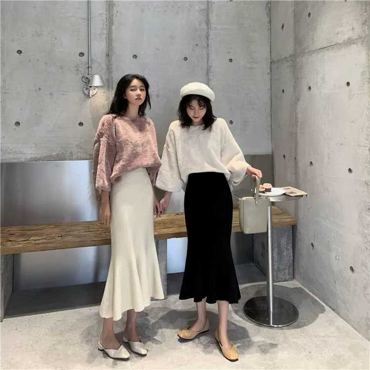 Chân váy dệt kim đuôi cá eo cao thời trang thu đông mới 2021