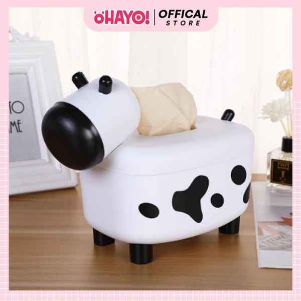 Hộp Đựng Khăn Giấy OHAYO Mẫu Hình Bò Sữa Đáng Yêu, Nắp Hộp Tháo Lắp Dễ Dàng Chất Liệu Nhựa PP Độ Bền Cao
