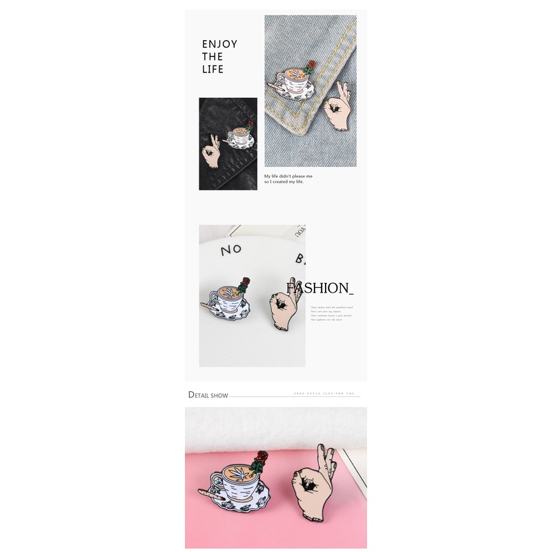 Ghim cài áo QIHE JEWELRY hình bàn tay / tách cà phê sáng tạo vui nhộn