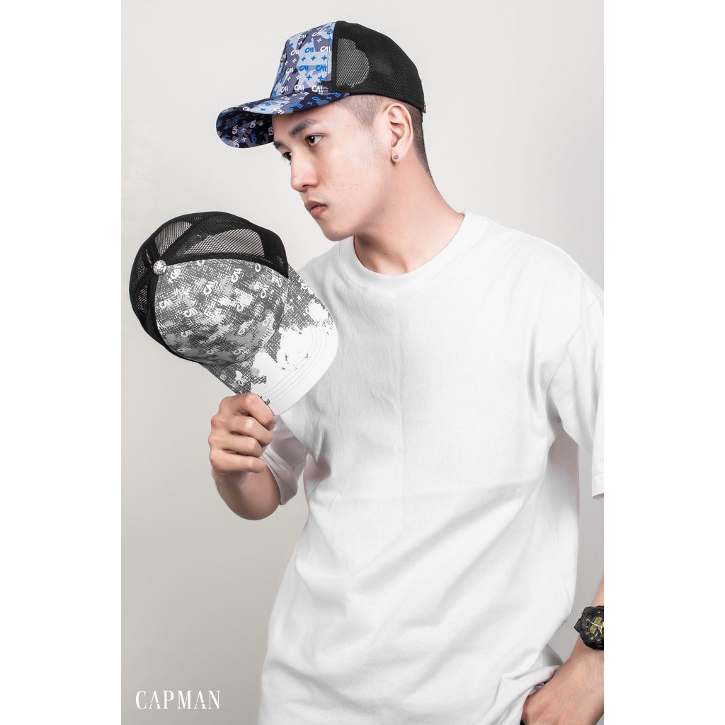 Mũ lưỡi trai chính hãng CAPMAN dáng thể thao in họa tiết chữ rằn ri CM155