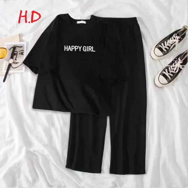 Sét áo happy girl + quần ống rộng dài HD11