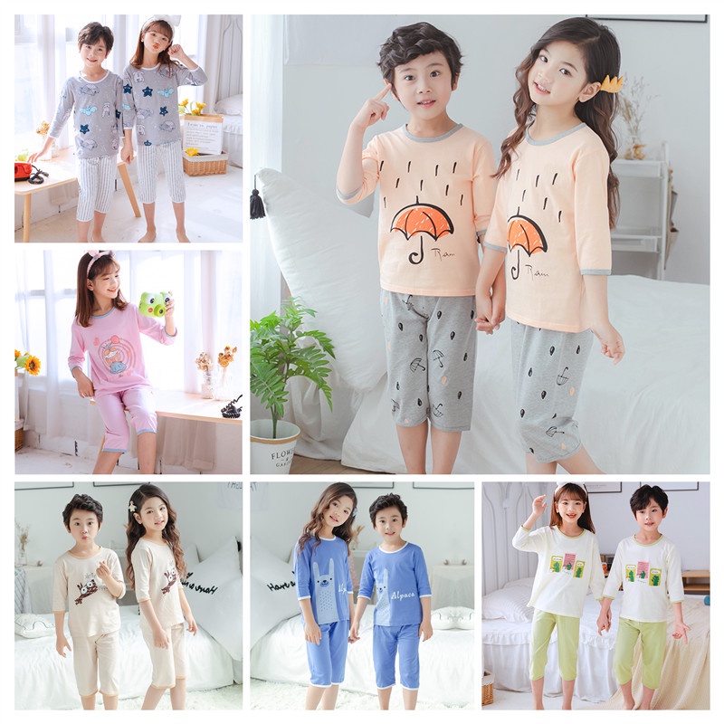 Bộ Đồ Ngủ Pijama 3/4 Tay Bằng Cotton Cho Bé 90-160cm