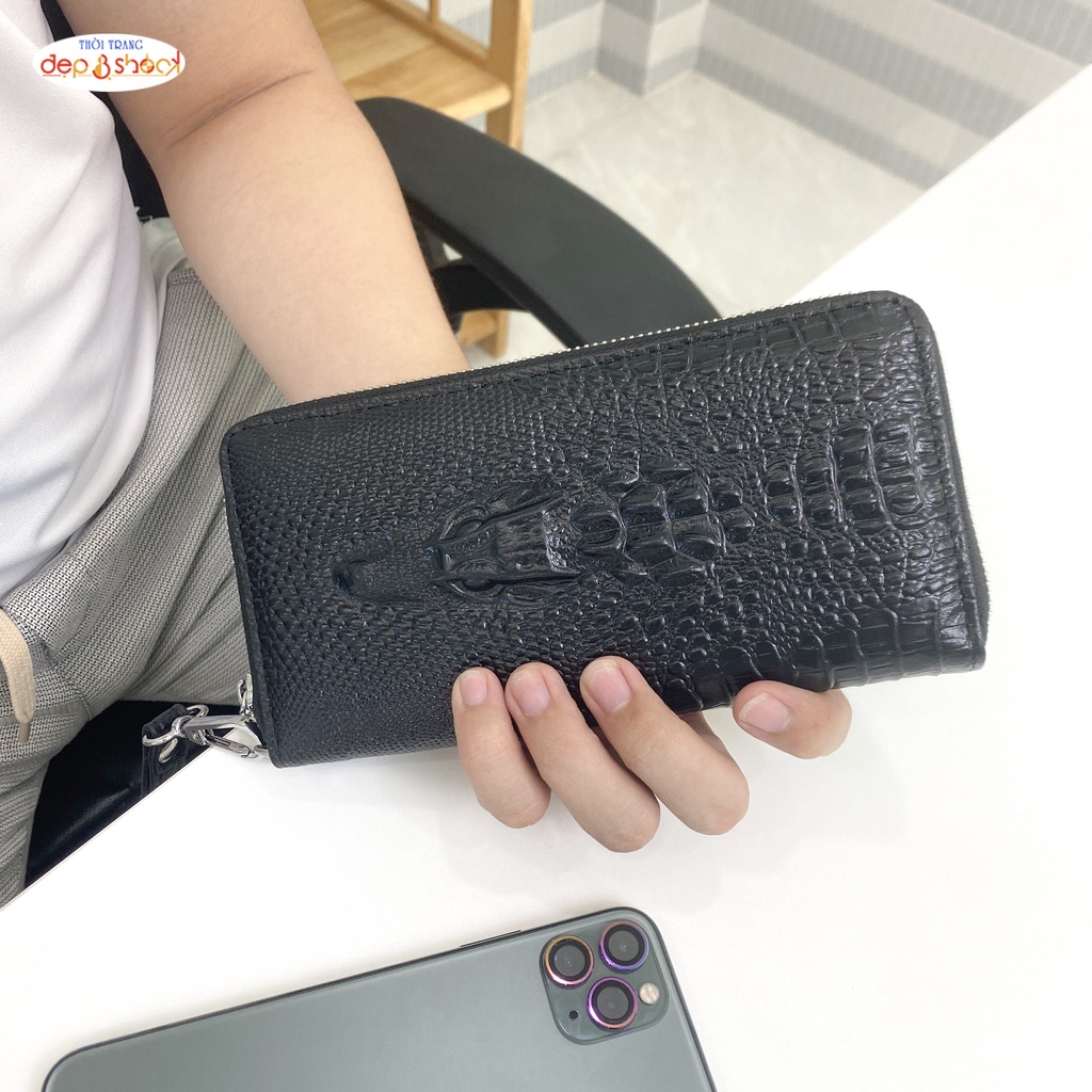Ví Cầm Tay Da Bò Thật Dập Vân Cá Sấu Clutch Nam,nữ Cao CấpDepvashock BH 3 năm