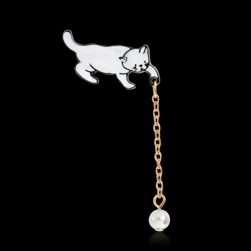 Ghim Cài Áo Hình Chú Mèo Đính Ngọc Trai Thời Trang