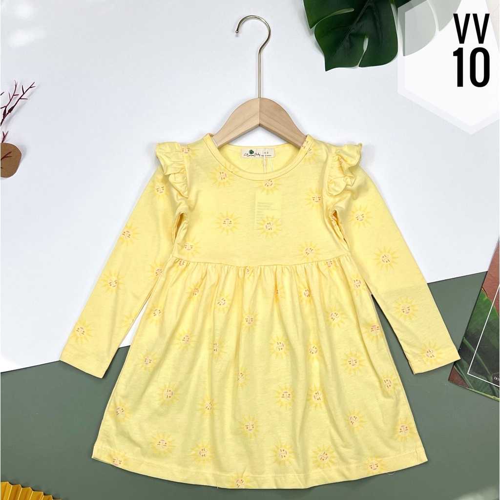 Váy bé gái dài tay LITIBABY, chất cotton, váy viền tay, size 3 - 12 tuổi