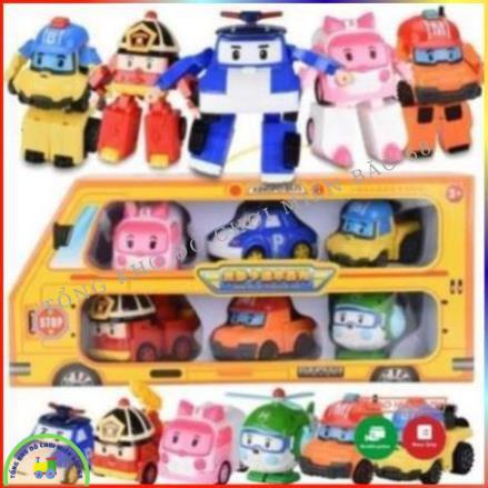 Đồ chơi hộp 6 xe ô tô đồ chơi Biệt đội Poli Robocar biến hình đội bay siêu đẳng TKMB