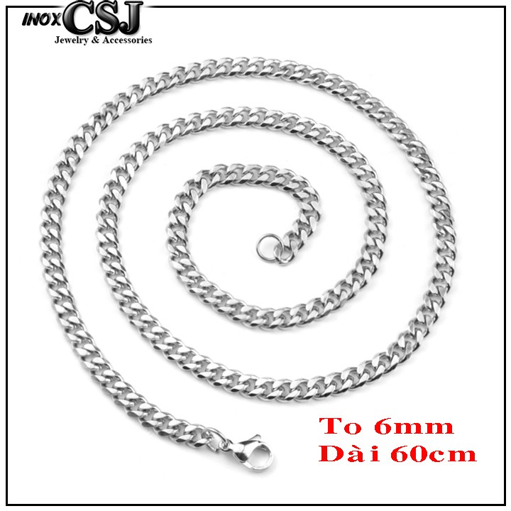 DÂY CHUYỀN NAM INOX 6LY KIỂU LẶC ĐƠN VÁT CẠNH DN062 trắng sáng đẹp, không đen, không gỉ, chuẩn thời trang