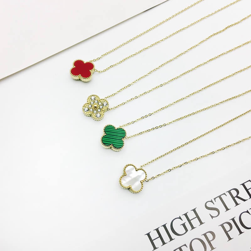 Vòng cổ/ vòng đeo tay kim cương họa tiết cỏ bốn lá phong cách Hàn Quốc đơn giản cho nữ