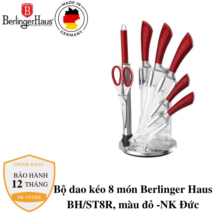 Bộ dao kéo 8 món Berlinger Haus BH/ST8R- Hàng Đức- Kèm giá để cao cấp-màu đỏ, xanh, đen