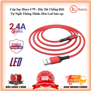Dây Sạc TỰ NGẮT THÔNG MINH Hoco U79 - Cáp Sạc Hoco Dây Dù Tự Ngắt, Sạc Nhanh 2.4A Có Đèn Led Dài 1m2 - Bảo Hành 12T