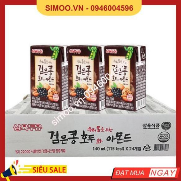 Thùng 24 Hộp Sữa nước óc chó đậu đen hạnh nhân Hàn Quốc SAHMYOOK 140ML