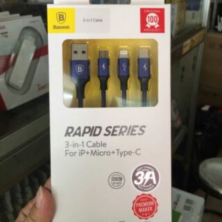 Cáp Baseus 3 đầu Lightning-Micro-TypeC - RAPID SERIES chính hãng