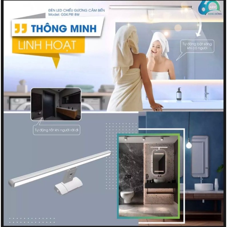 Đèn Gương Cảm Biến Rạng Đông, Đèn Gương Sensor 8W Rạng Đông, Đèn Led Chiếu Gương 8W Rạng Đông. Led Rạng Đông.
