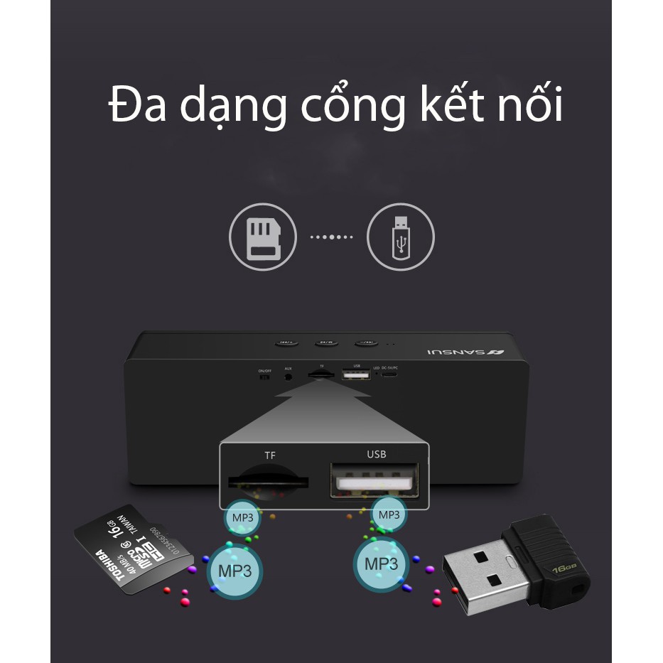 Loa Bluetooth Sansui T18 cao cấp thế hệ mới âm thanh tuyệt đỉnh (màu ngẫu nhiên: đỏ, đen, xanh)