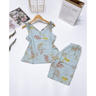 Đồ bộ lửng tole f21 cổ tim 4 nút -