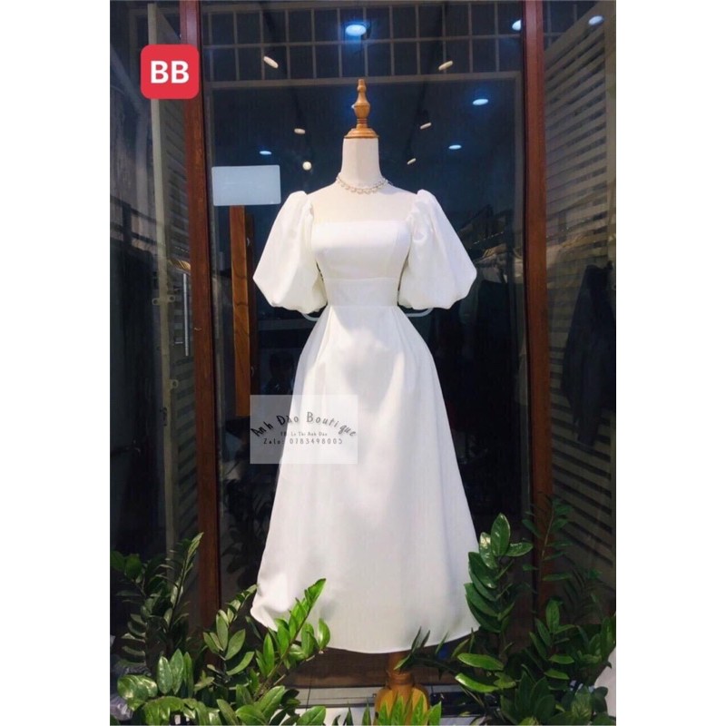 Váy Trắng Vintage Cổ Vuông Tay Bo Phồng Dáng Xòe Dự Tiệc Chất Cotton Thái V121 Size S M L AĐ BOUTIQUE