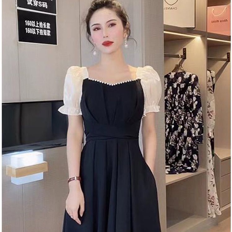 Đầm PERTY dài tay phồng cổ vuông phong cách Hàn Quốc thời trang cho nữ