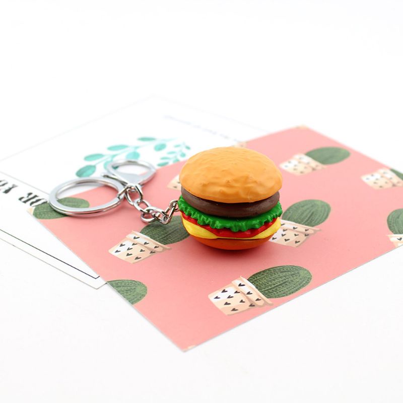 Móc khóa đất sét polymer hình hamburger dễ thương