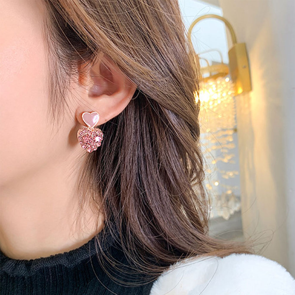 Bông Tai Bạc 925 Hình Trái Tim Phong Cách Hàn Quốc
