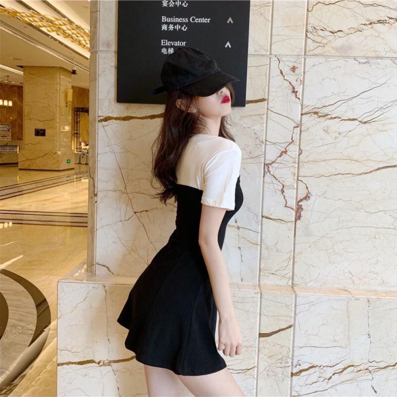 Đầm vai phối mầu.