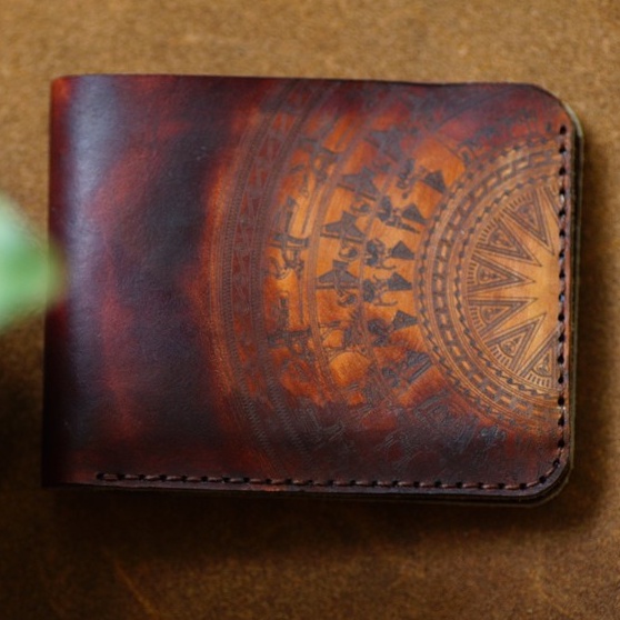 Ví nam da bò RAM Leather Da Bò Italia Màu Gỗ Mahogany