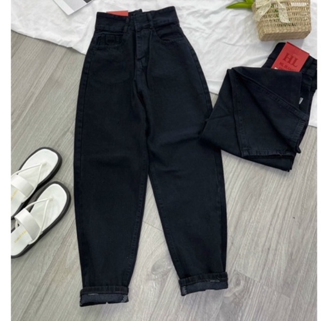Baggy jeans lưng cao trơn 2 nút
