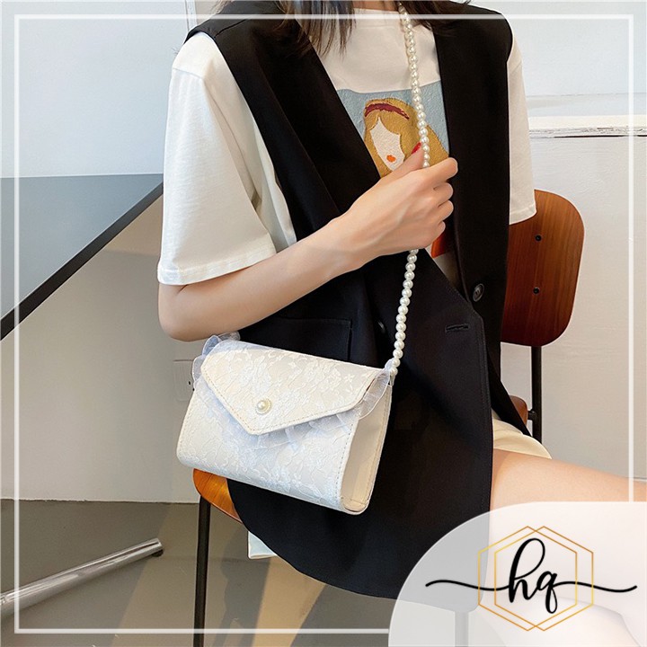 Túi xách nữ đeo chéo nhấn ngọc HQ106 phong cách sang trọng Hàn Quốc  cao cấp công sở , đi chơi học du lịch mini