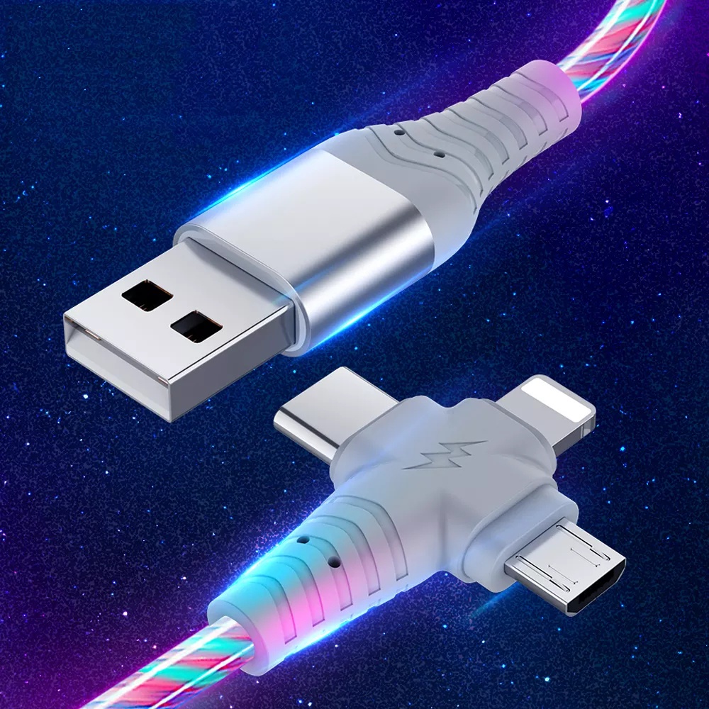 Dây Cáp Sạc Nhanh 2.4A USB Type-C 3 Trong 1 Có Đèn Led