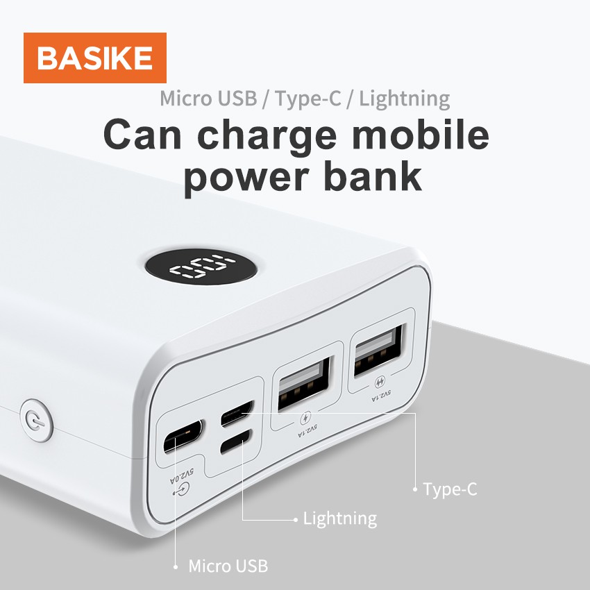 Sạc Dự Phòng Basike PT201 Dung Lượng 20000mah Màn Hình LED Kèm Dây Cáp Sạc