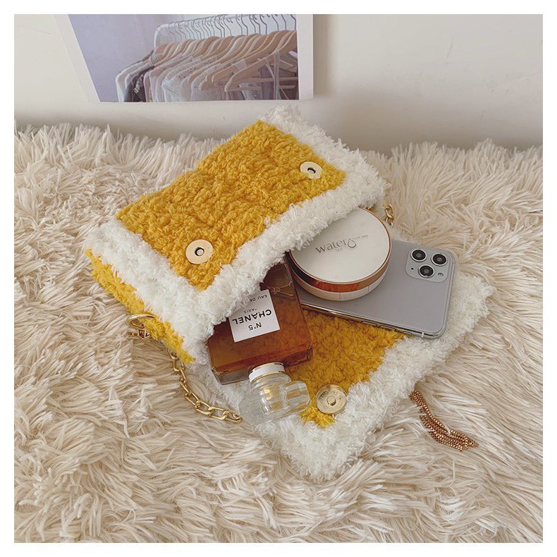 Túi Tự Đan Len Xù Phối Viền Trắng Mác Hươu ❤️ Ebi Store - Freeship ❤️ Set phụ kiện đầy đủ đan túi Handmade Nữ ❤️