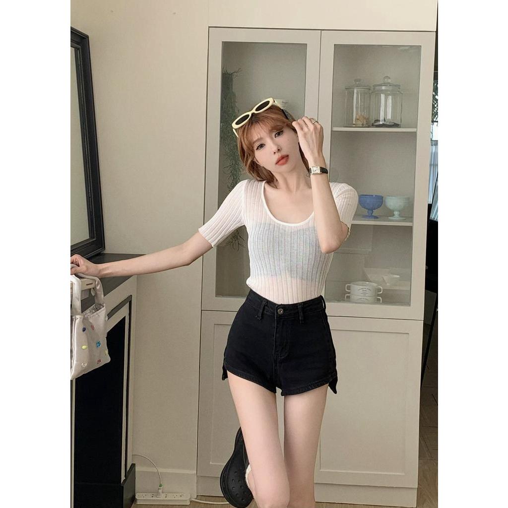 64026 Quần Váy Denim Ngắn Lưng Váy Co Giãn