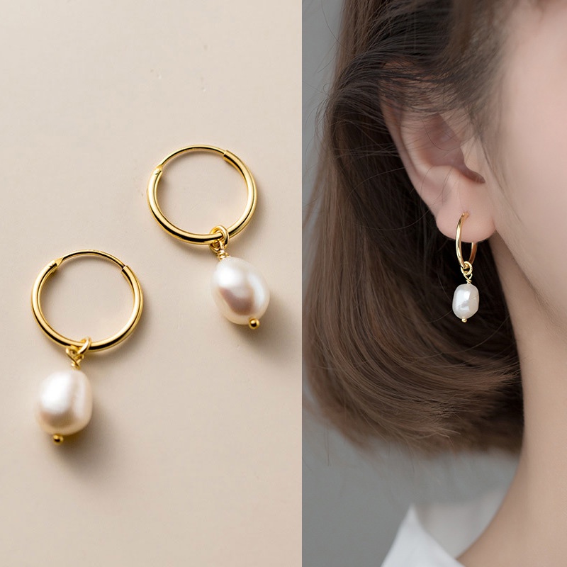 Bông Tai Mạ BạC 925 ĐíNh NgọC Trai Giả Xinh XắN