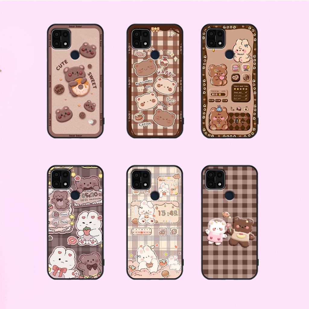 Ốp lưng Oppo A15 - Oppo A15s in hình nền caro gấu thỏ, gấu bear cute