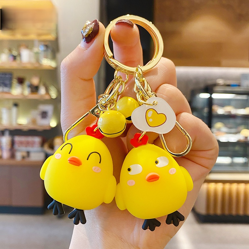 Móc khóa hoạt hình gà con dễ thương phụ kiện cặp đôi cho ô tô