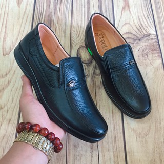 Giầy lười ông già trung niên da bò đen trơn( Chất Store )