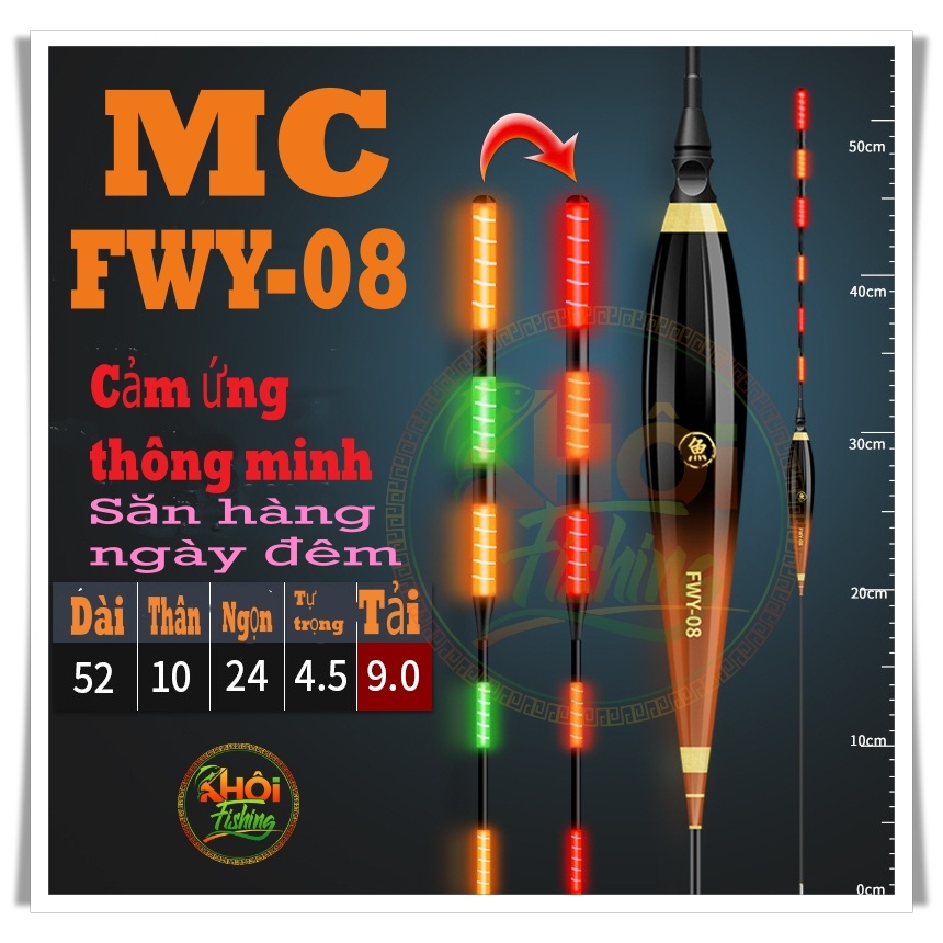 Phao câu đài săn hàng ngày đêm cảm ứng thông minh, đổi màu cá cắn tải chì 6g 8g 9g 10g MC- Khôi Fishing