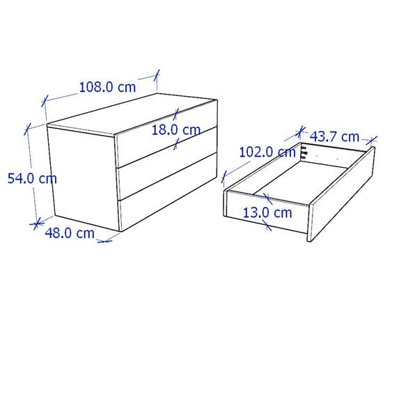 NOVA, Tủ đựng đồ lưu trữ 3 ngăn kéo size lớn DRA_077, 108x48x54cm, tủ gỗ Scandi Home
